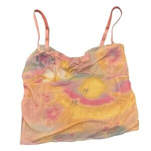 Intimissimi Floral Sheer Mesh Cami Top Pink Yellow Blue Ruched Bust Sz S